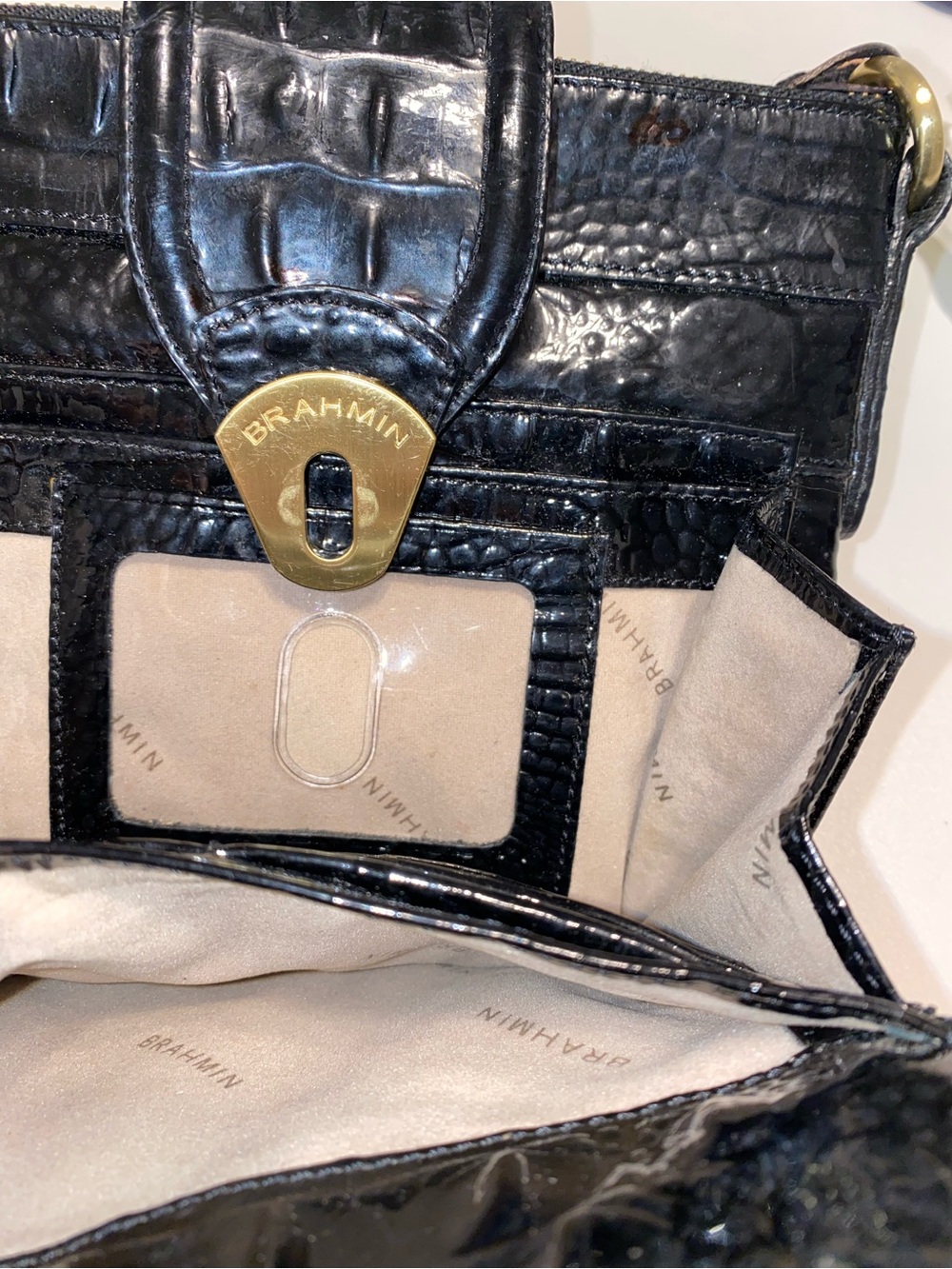 Brahmin Mojito Black Croc-Embossed Leather Crossbody with Gold Hardware - Picture 8 of 13